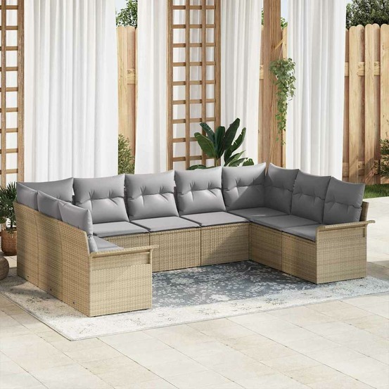Ensemble de canapé de jardin avec coussin beige polyrotin