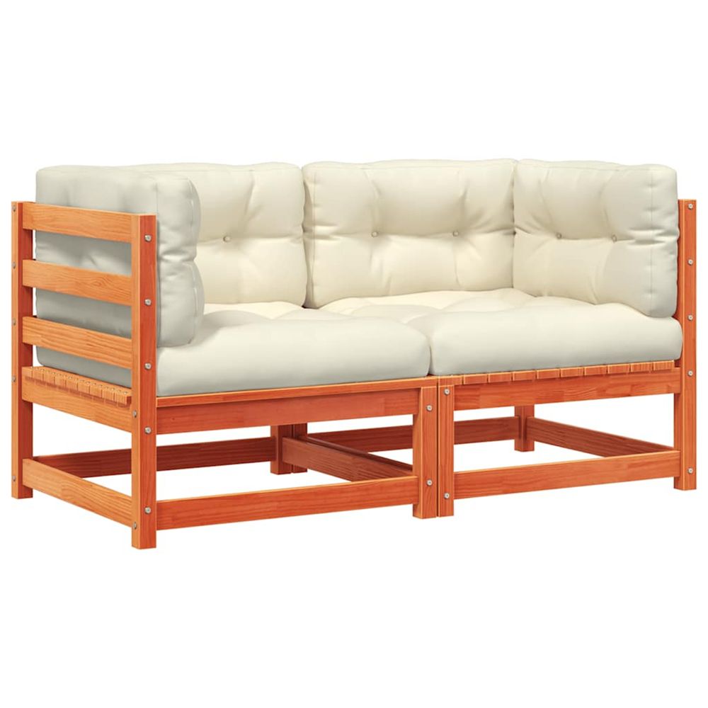 Patio footstool 2 place solid pine wood brun cire