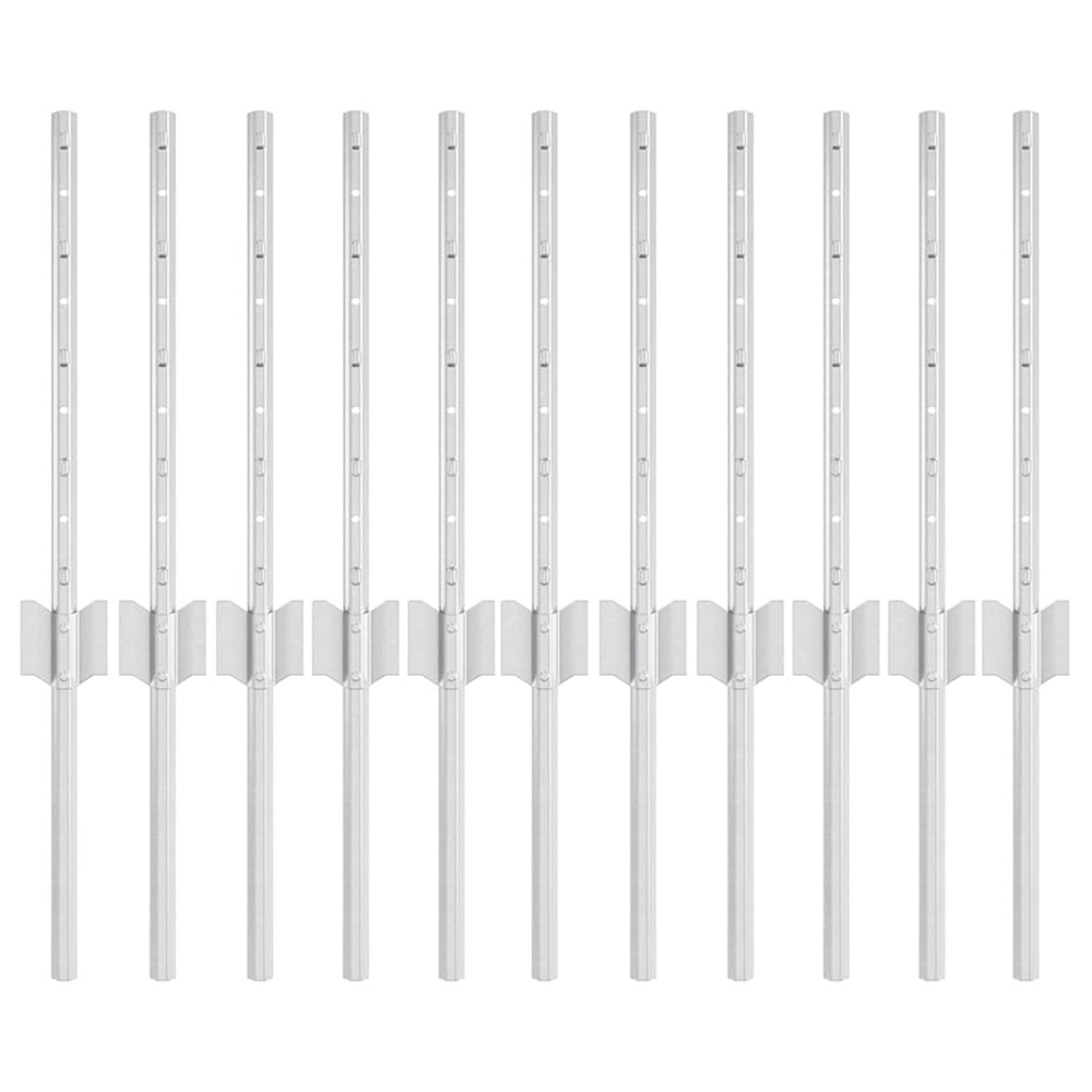 Poteau de clôture. 11 pcs argenté 40 cm acier