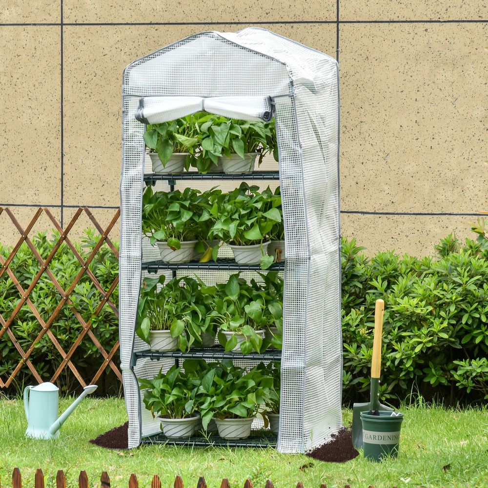 Mini serre de balcon acier et pe 70 x 50 x 160 cm blanche 4 étagères protection plantes - comfortxl outdoor living