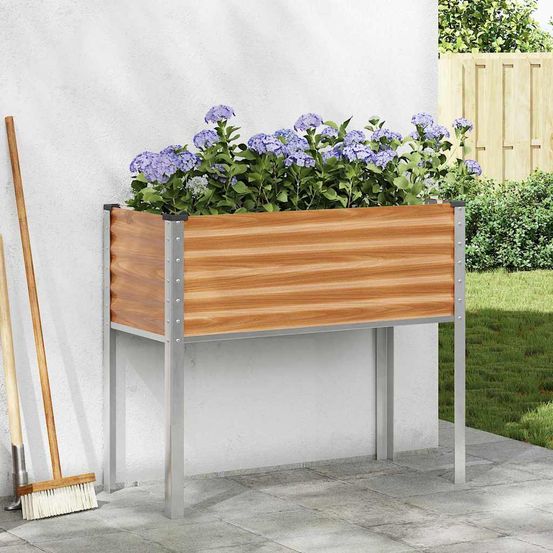 Jardinière rectangulaire surélevée en acier galvanisé bords sécurisés style industriel jardin marron clair 100cm