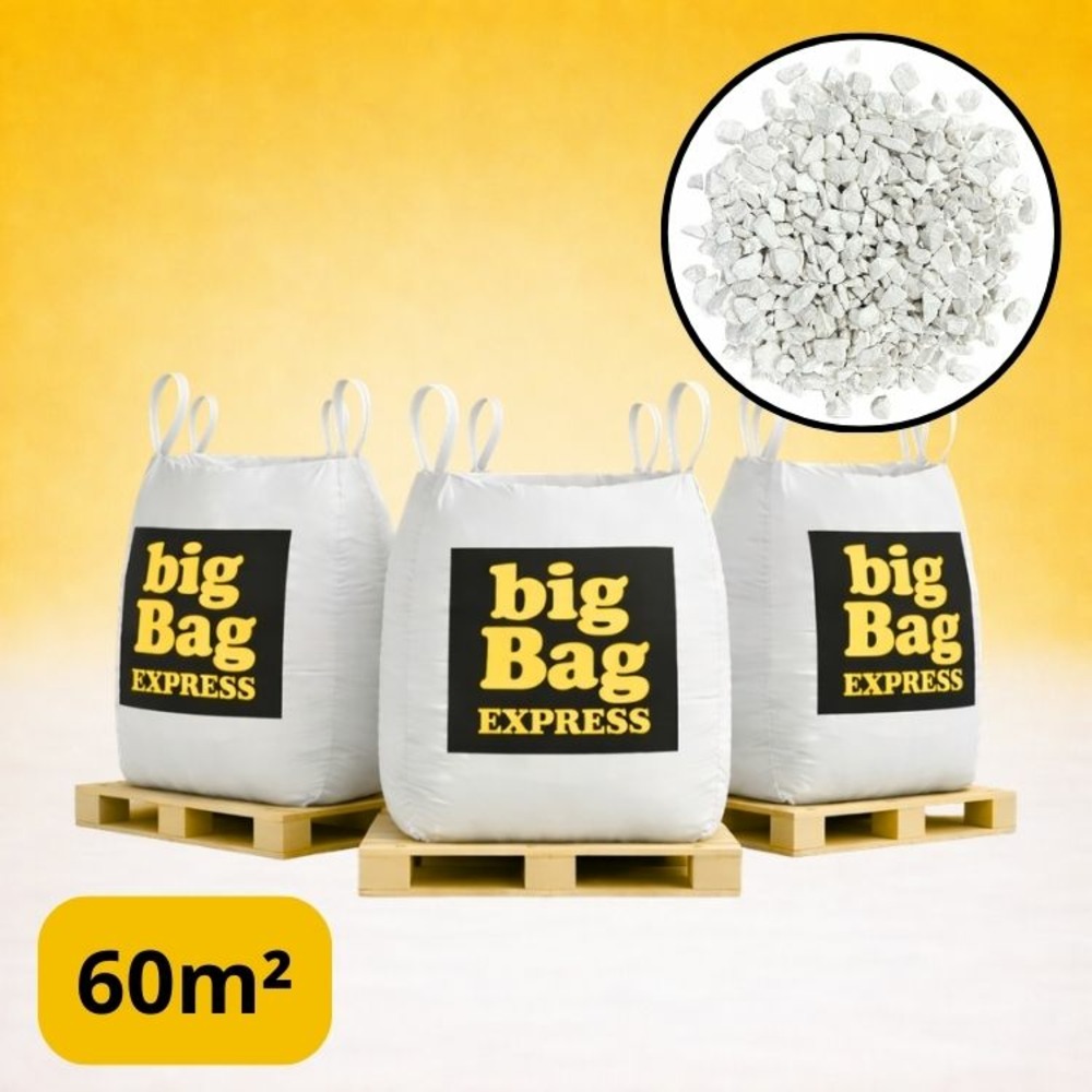 Pack 3 x big bag de +/- 1,5t ≃ 60m² gravillon calcaire super blanc ø 6/14 mm - livraison premium