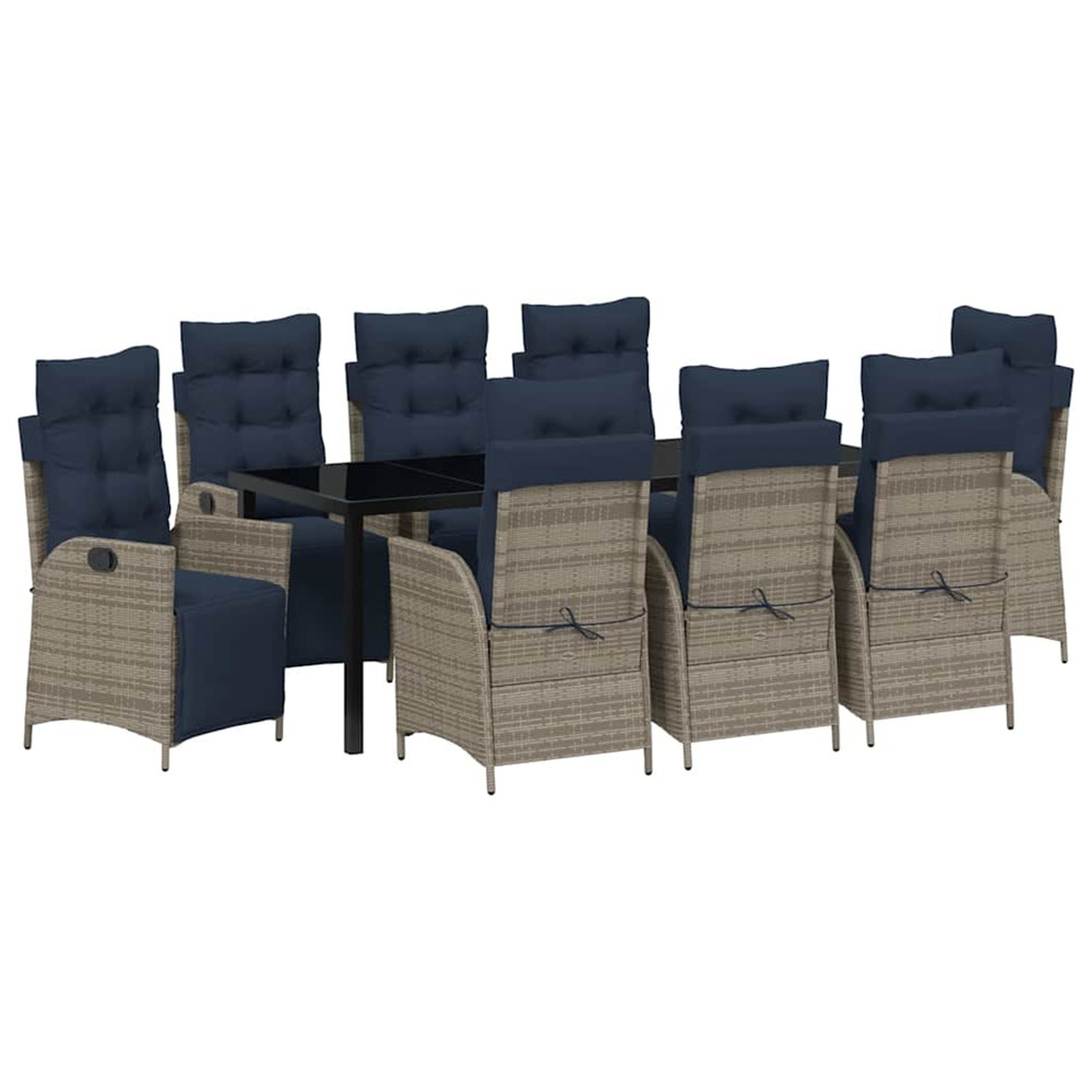 Ensemble de salle à manger pour jardin 9 pcs gris et noir rotin