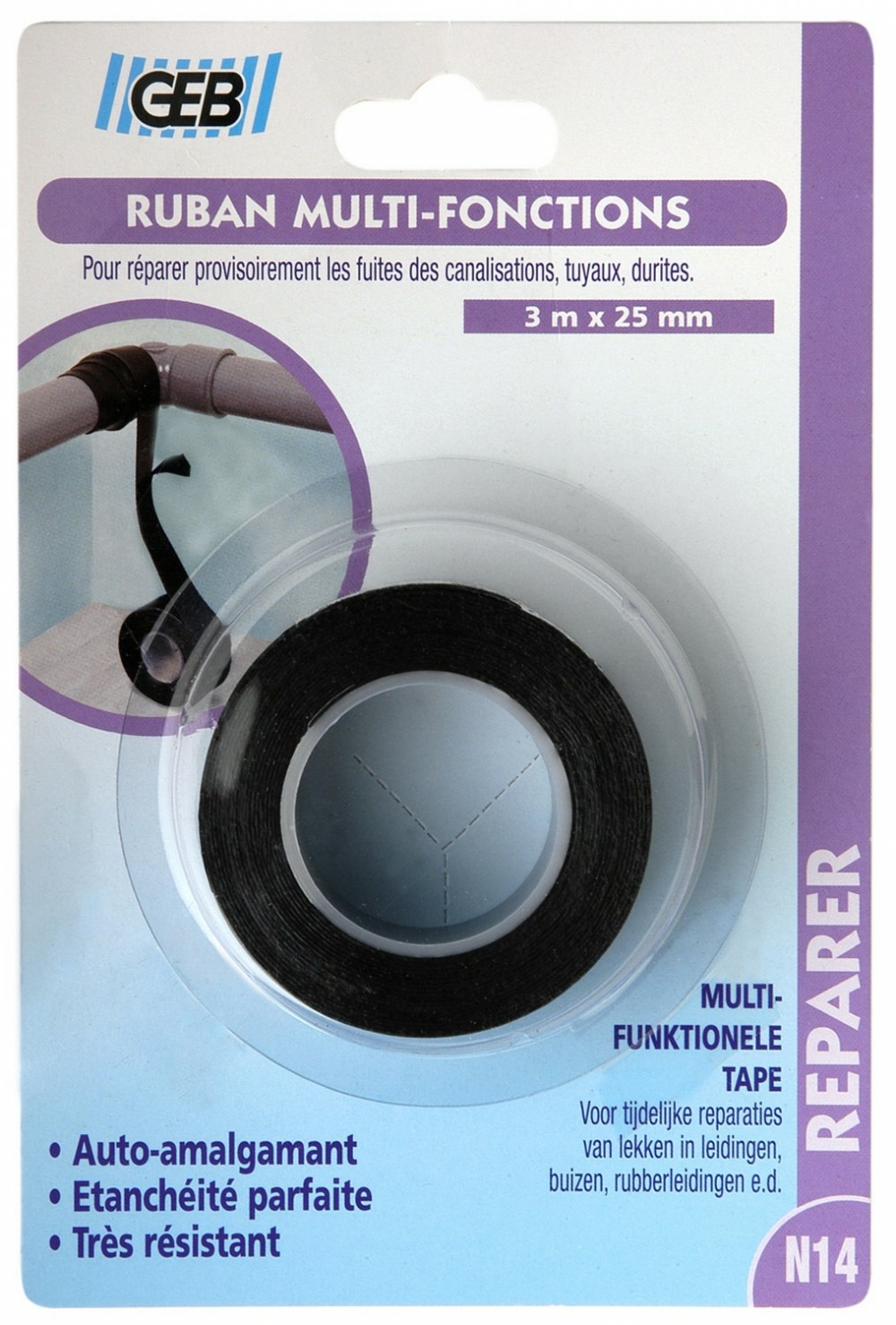 Ruban d'étanchéité multifonction l. 3 m x l. 25 mm geb