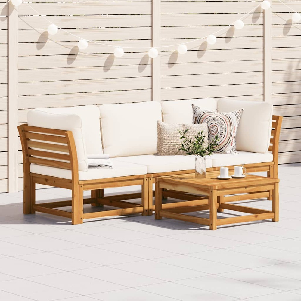 Salon de jardin 3 pcs avec coussins bois massif d'acacia