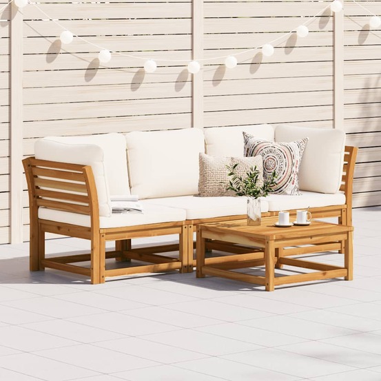 Salon de jardin 3 pcs avec coussins bois massif d'acacia