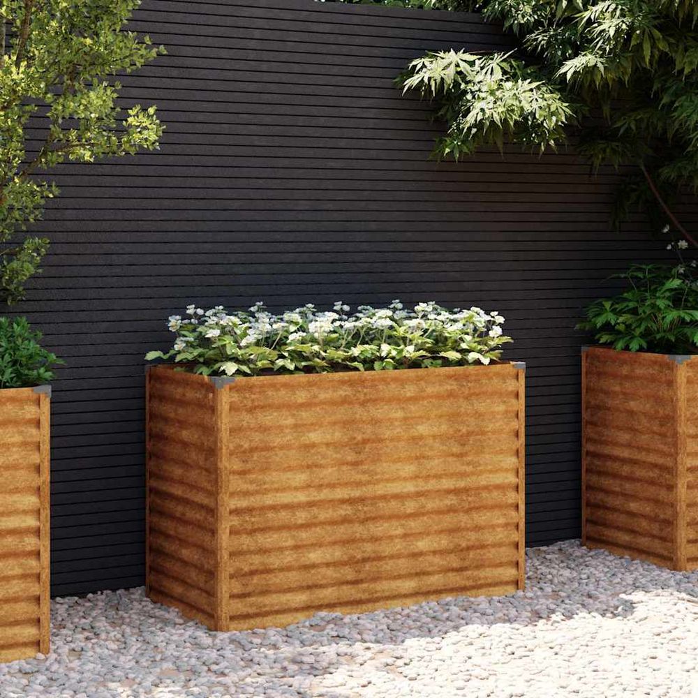 Carré potager surélevé acier corten jardin terrasse rouillé 100x50x69 cm