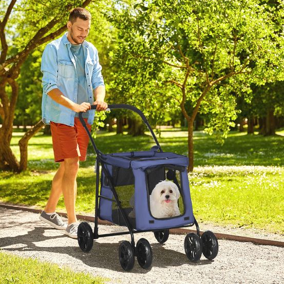 Poussette chien pliable oxford 600d pour animaux max 20kg 4 roues freins bleu - comfortxl pet living