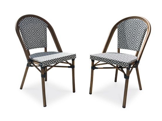 Lot de 2 fauteuils bistro en aluminium et textilène bleu et blanc