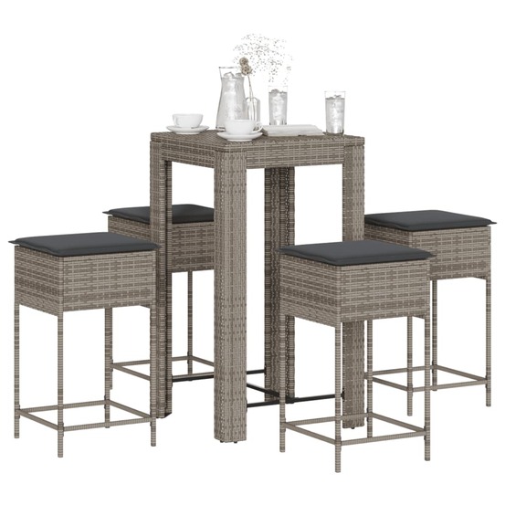 Ensemble de bar de jardin 5 pcs avec coussins gris poly rotin