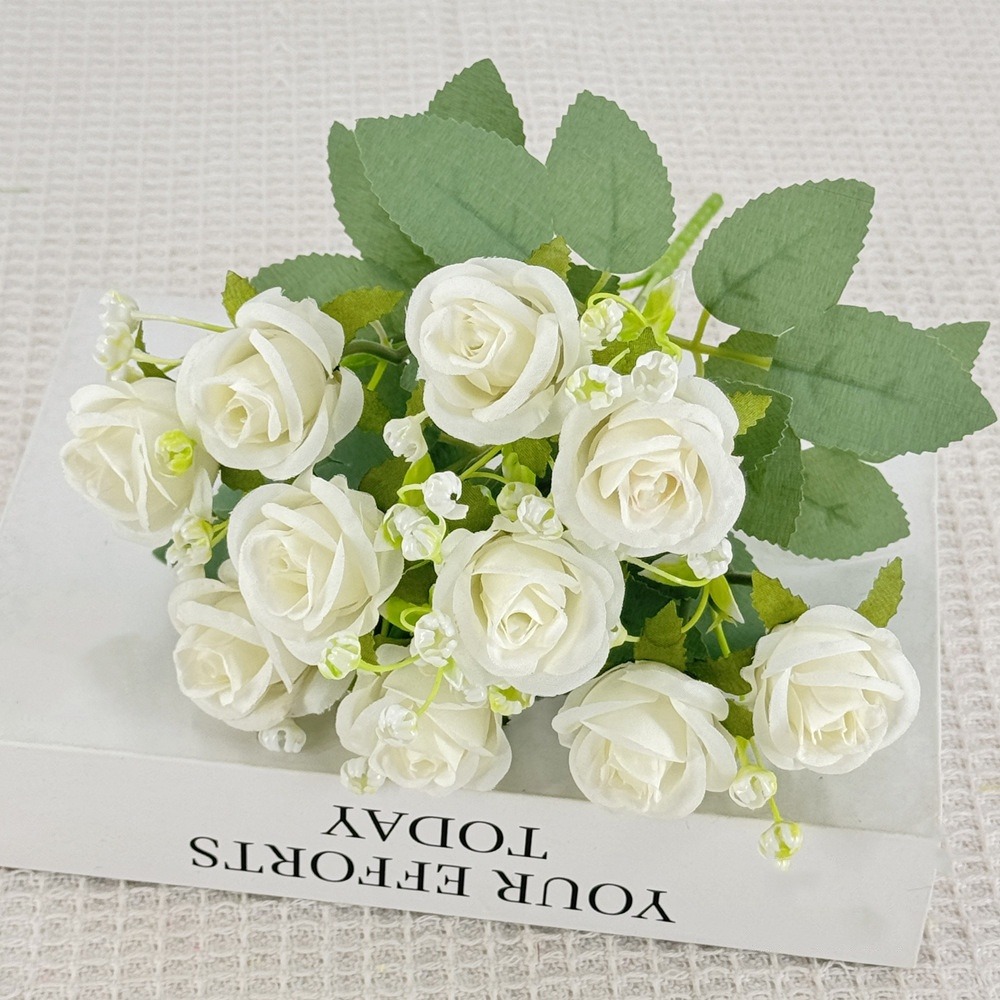 Fleurs artificielles, gypsophile et rose diamant 2 pièces blanches