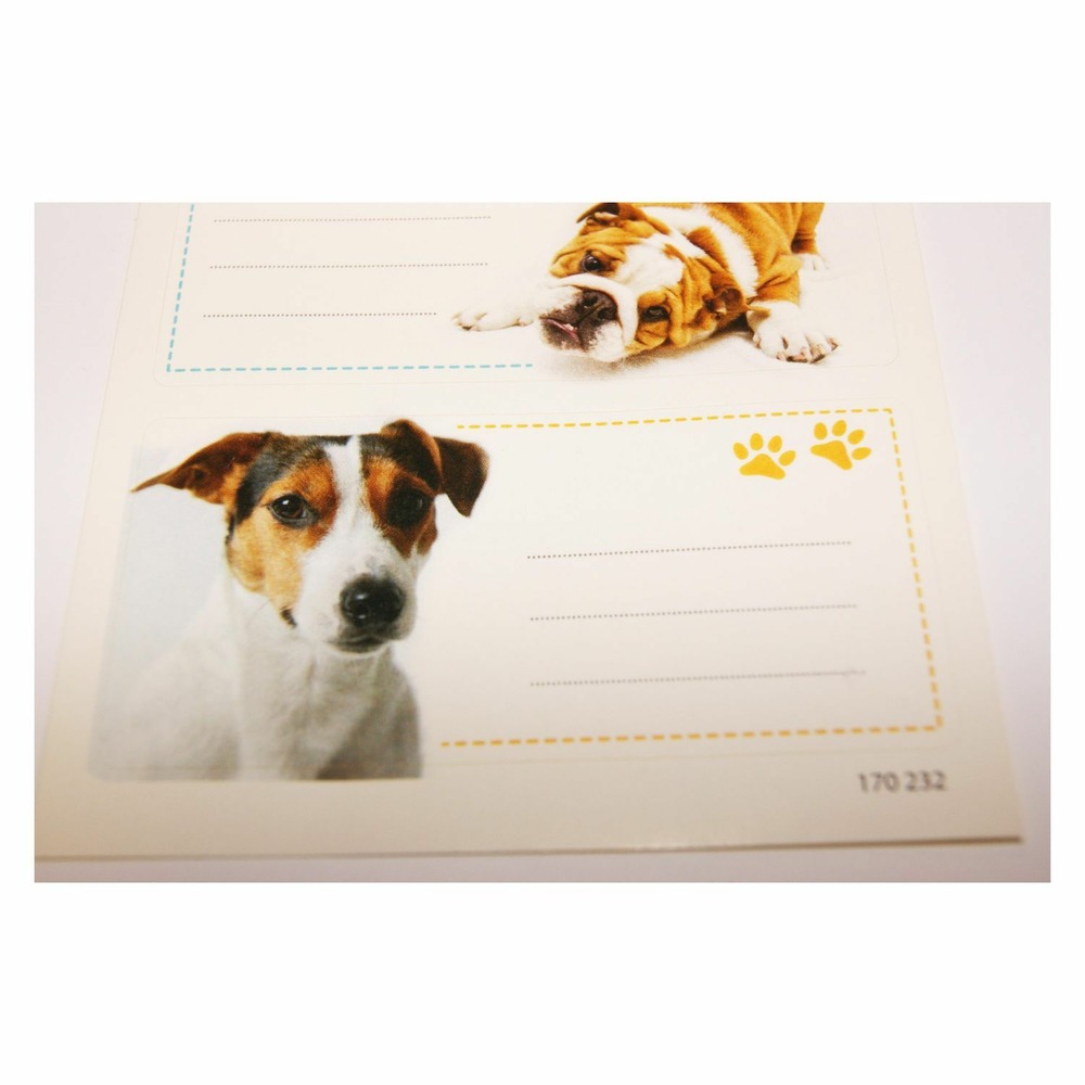 12 étiquettes adhésives scolaires - rectangle - chiens