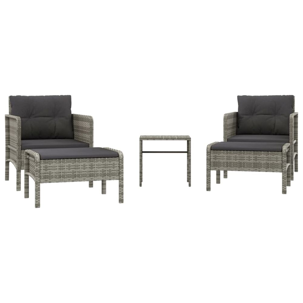 Salon de jardin 5 pcs avec coussins gris résine tressée