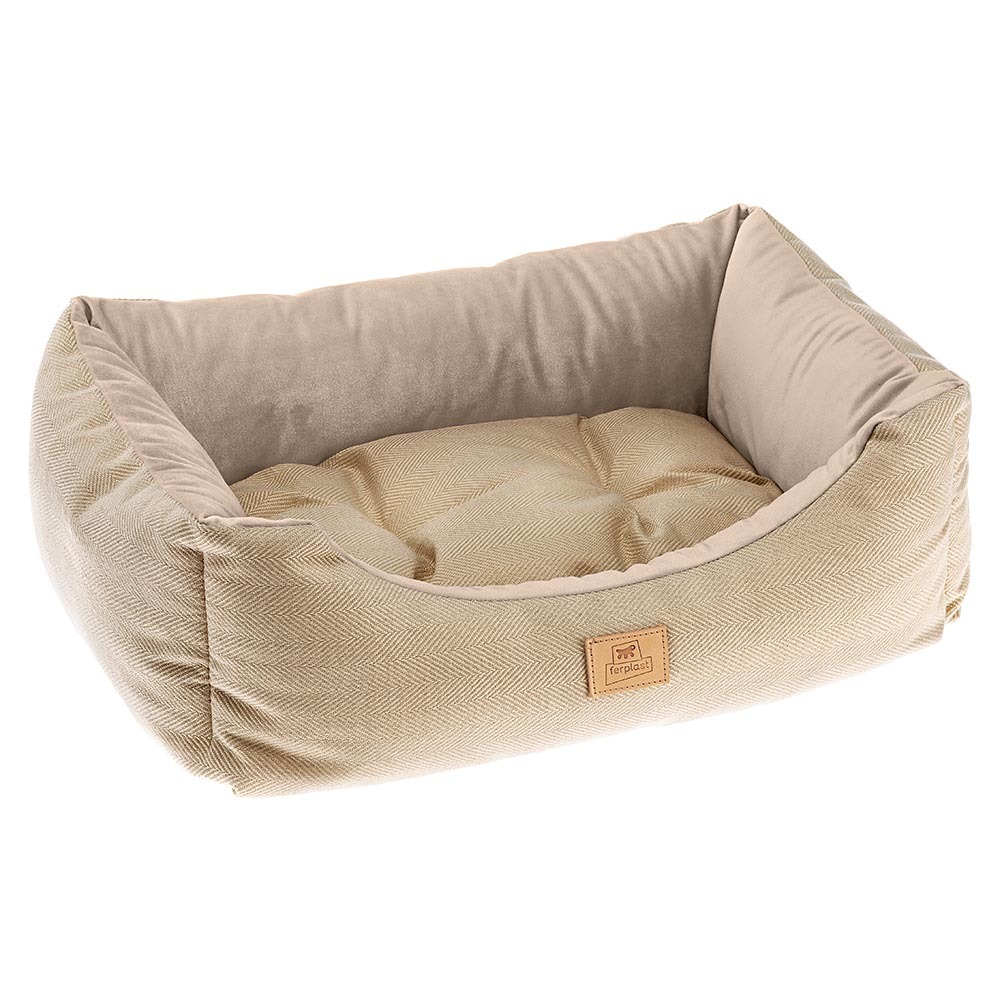 Lit chiens et chats couchage chester 60, avec coussin double-face, tweed et velours, lavable, beige