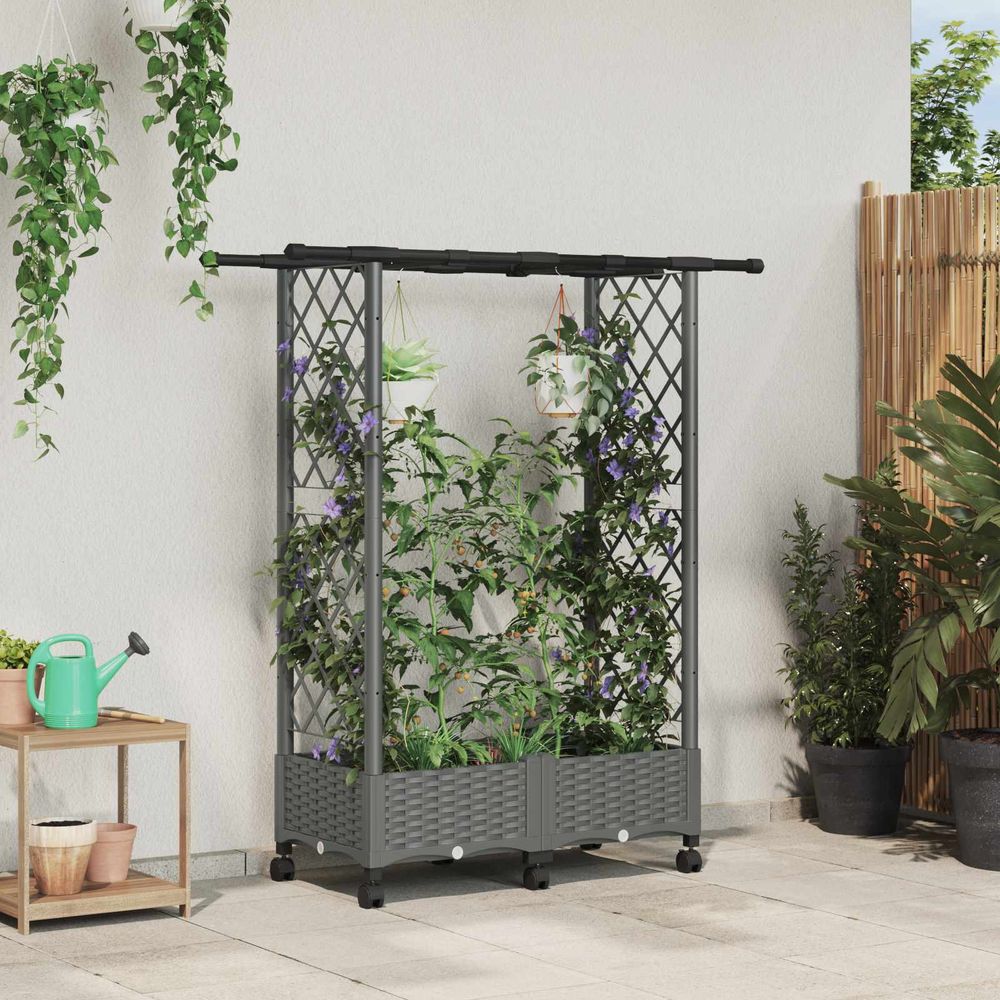 Bac culture verticale polypropylène terrasse fleurs et herbes 122x40x127cm gris