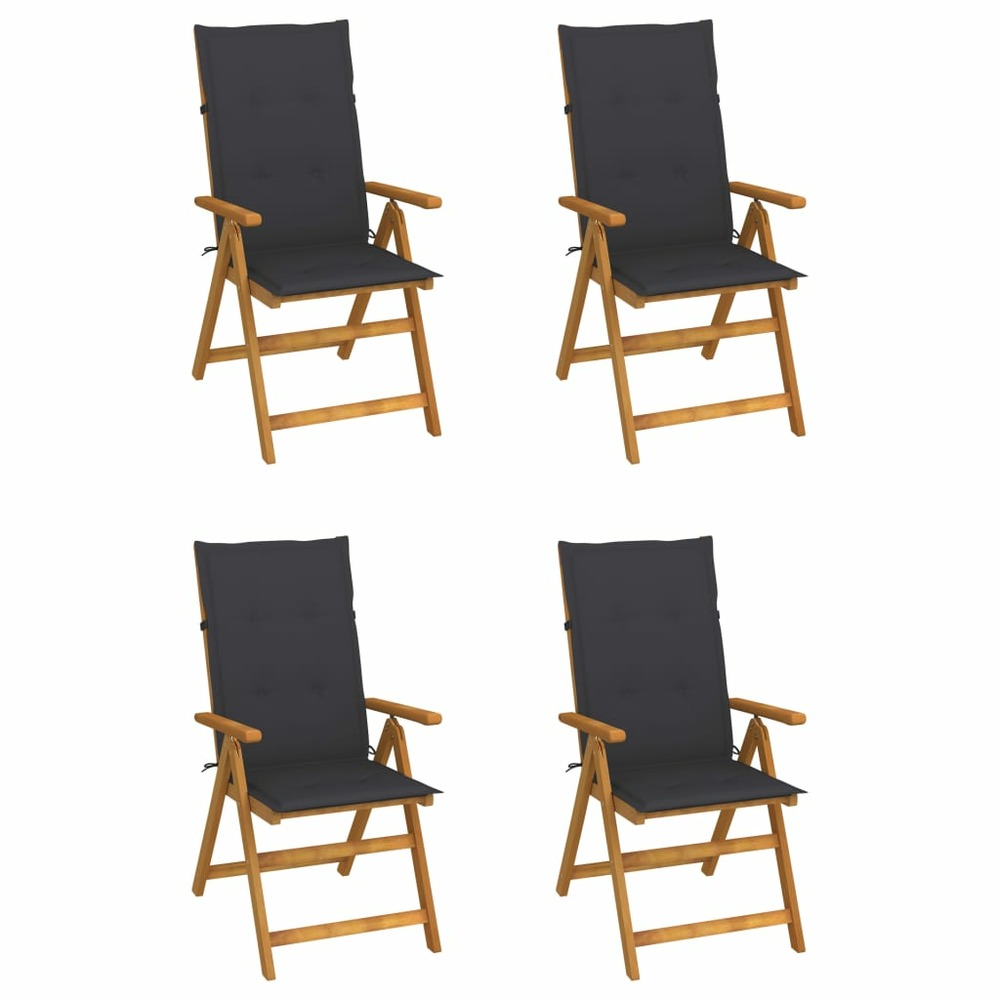 Chaises inclinables de jardin lot de 4 et coussins bois acacia