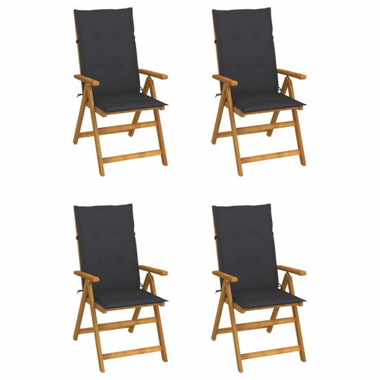 Chaises inclinables de jardin lot de 4 et coussins bois acacia