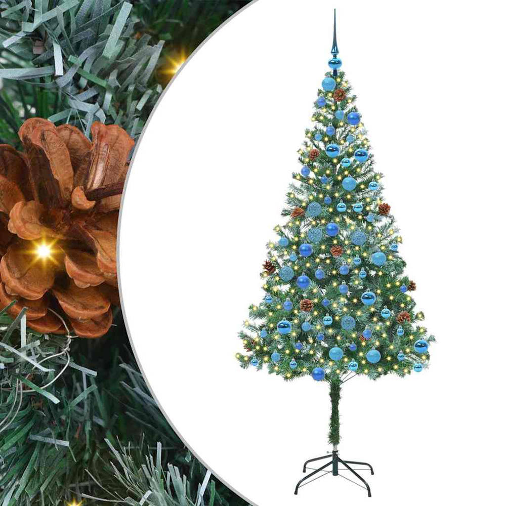Sapin de noël artificiel avec 300 led vert 180 cm pvc et acier