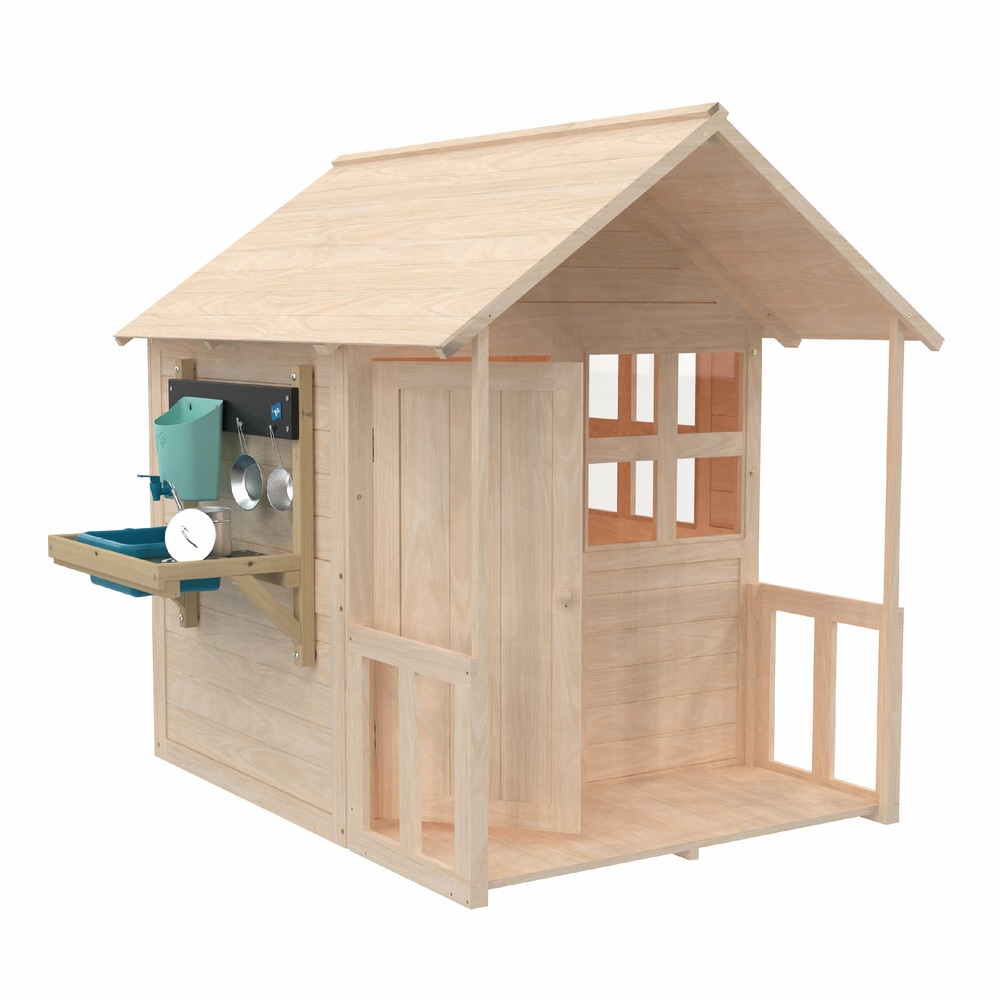 Maisonnette cabane enfant avec plancher - véranda - cuisine BOUTON D'OR COTTAGE en bois FSC®