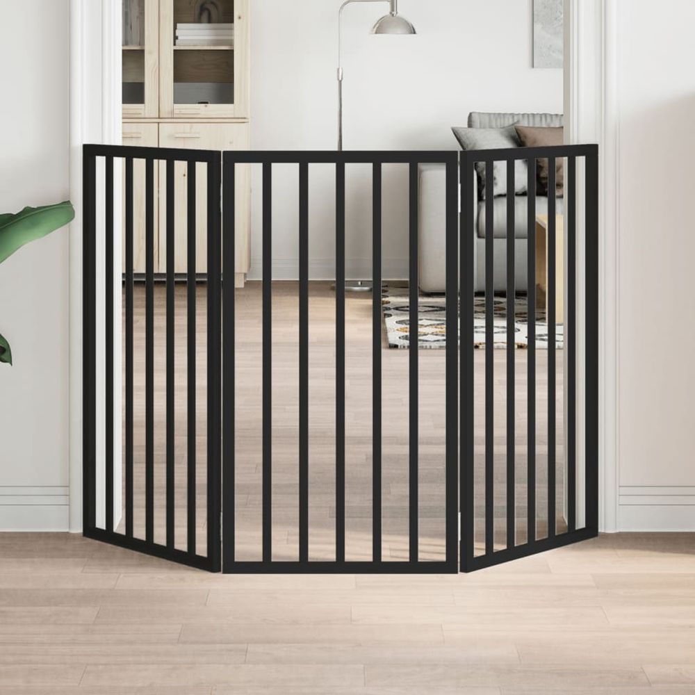 Barrière de sécurité chien en bois pliable haute pour intérieur noir 150x90 cm