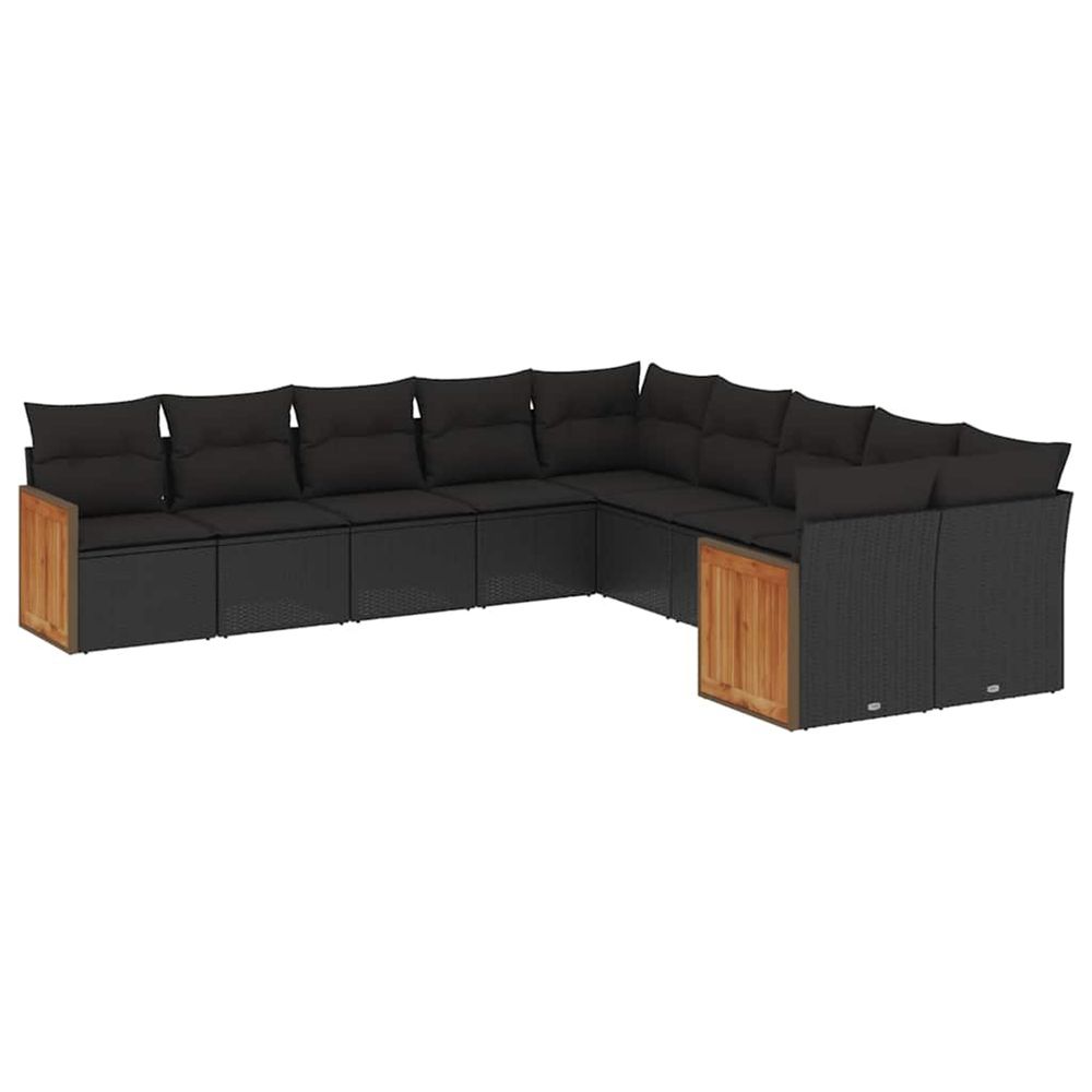 Salon de jardin 10 pcs avec coussins noir résine tressée