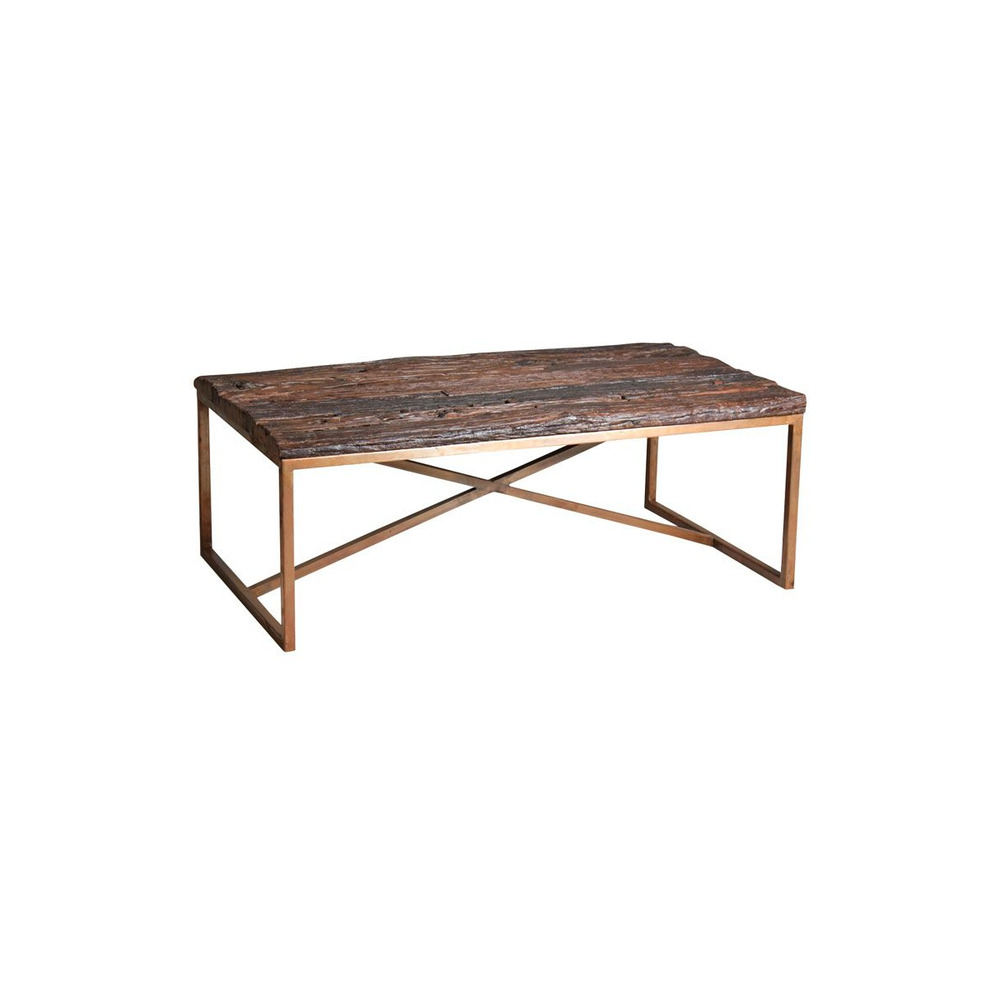Table basse en acier cuivré et bois massif