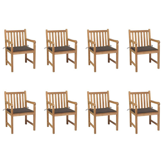 Chaises de jardin lot de 8 avec coussins taupe bois teck massif