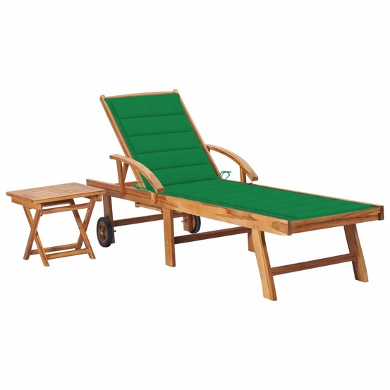Transat chaise longue bain de soleil lit de jardin terrasse meuble d'extérieur avec table et coussin bois de teck solide 02_0