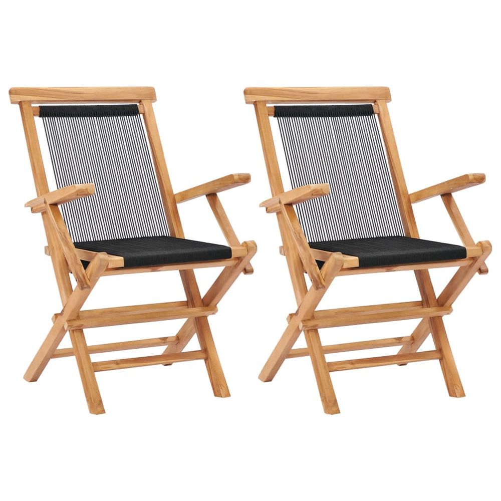 Chaises pliantes (2 pièces) en teck massif et corde