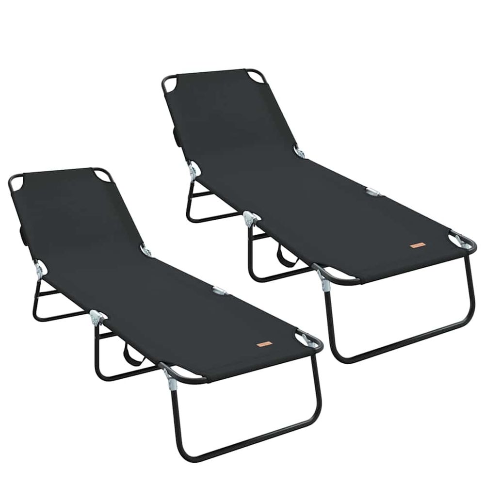 Chaise longue pliante 2 pc polyester noir bain de soleil