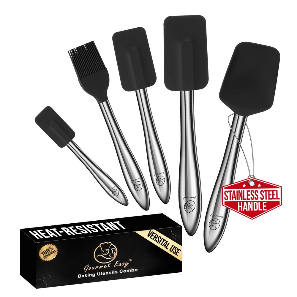 Set spatules silicone 5 pièces résistant chaleur manche inox noir