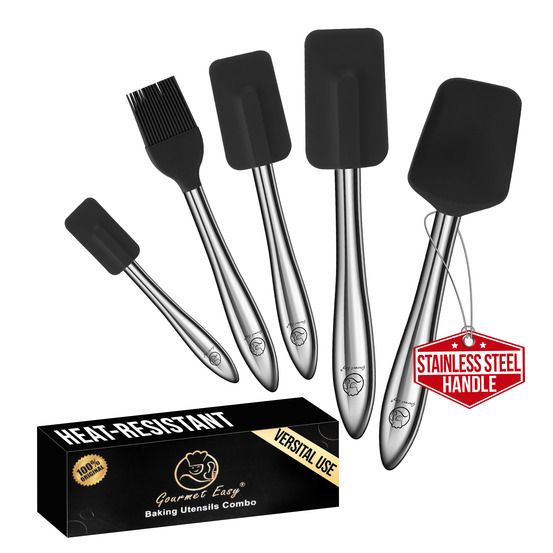 Set spatules silicone 5 pièces résistant chaleur manche inox noir
