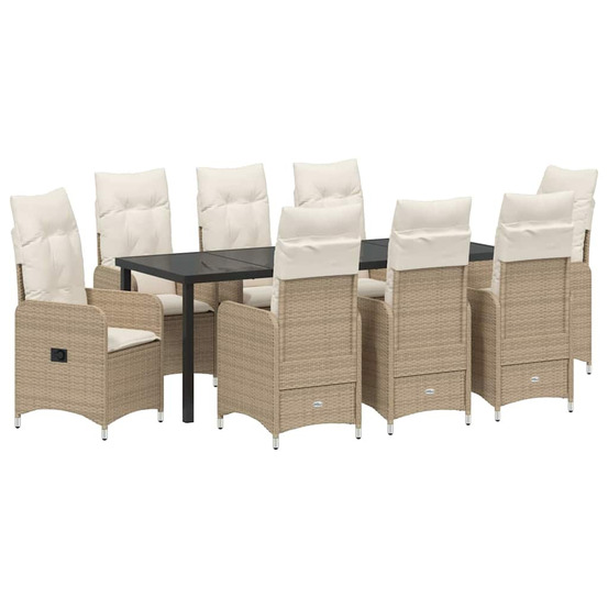Ensemble de salle à manger pour jardin 9 pcs beige polyrotin