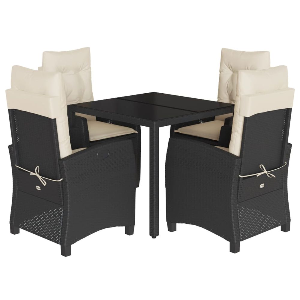 Ensemble à manger de jardin coussins 5pcs noir résine tressée