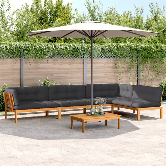 Salon palette de jardin avec coussins 5pcs bois d'acacia massif