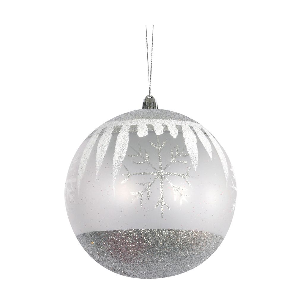 Boule de noël décorée argent – 12 cm