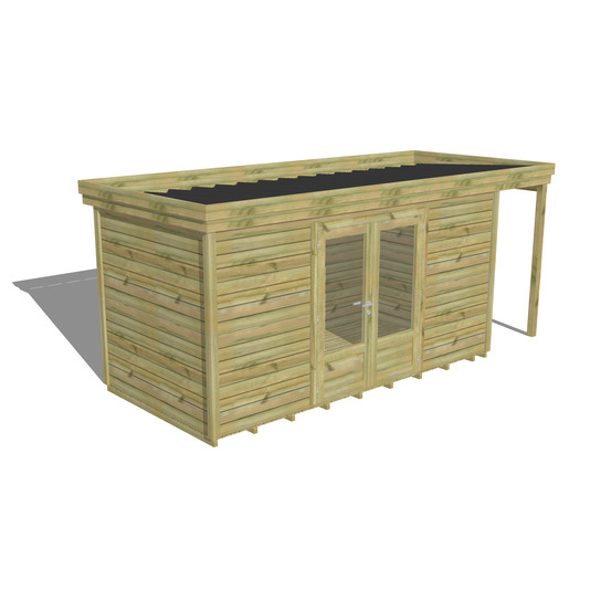 Abri de jardin bois pin traité autoclave 27mm - 5,34x2,14m / 11m2 - bac acier - plancher bois