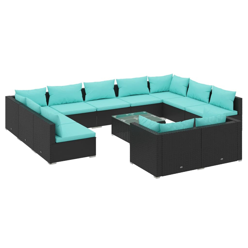 Salon de jardin 12 pcs avec coussins noir résine tressée