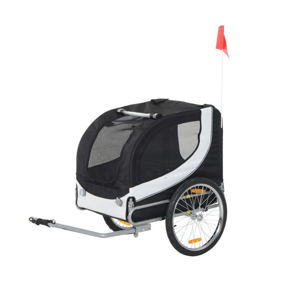 Remorque vélo animaux acier et oxford balade extérieure roues gonflables 130x73x90cm blanc
