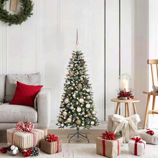 Arbre de noël artificiel enneigé 1.2m, illumination 150 led, kit complet avec décorations usb