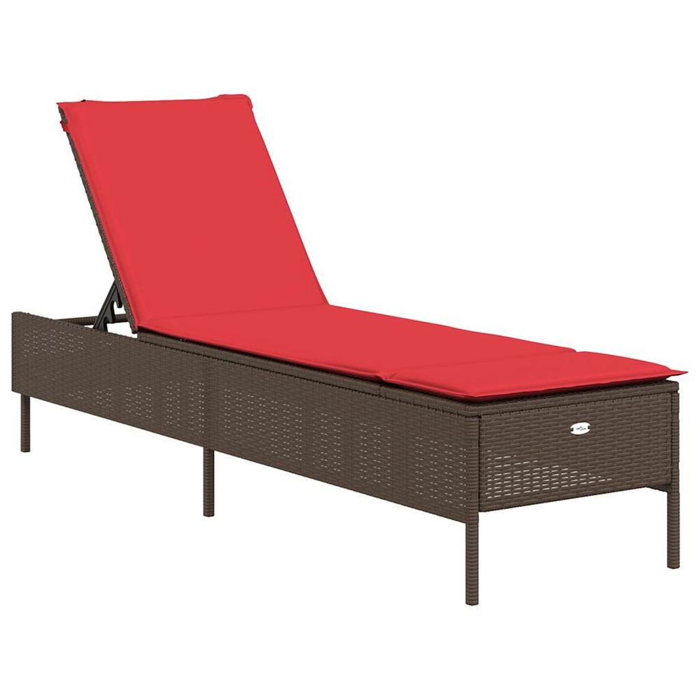 Chaise longue avec coussin marron résine tressée bain de soleil