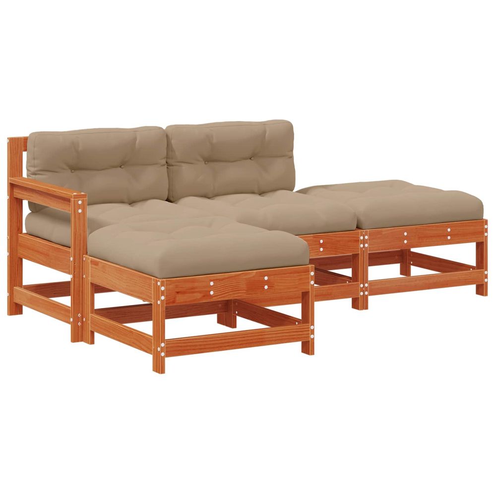 Ensemble de salon de jardin 4 pc brun cire bois de pin massif