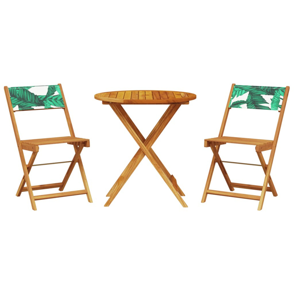 Ensemble de bistro 3 pcs motif de feuilles tissu et bois massif