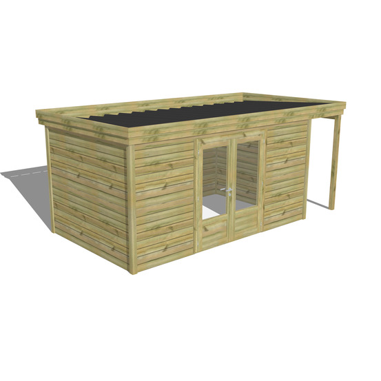 Abri de jardin bois pin traité autoclave 27mm - 5,34x2,64m / 14m2 - bac acier - abri français