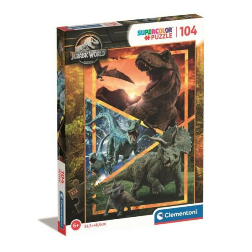 Clementoni puzzle 104 pieces jurassic world super color, des 6 ans