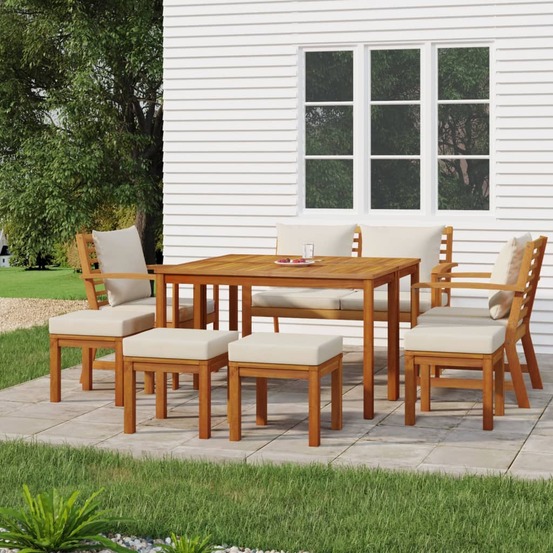 Ensemble à manger de jardin coussins 9 pcs bois acacia