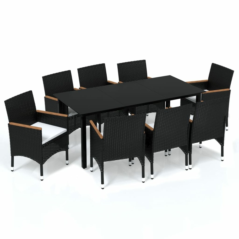 Mobilier à dîner de jardin et coussins 9 pièces résine tressée noir