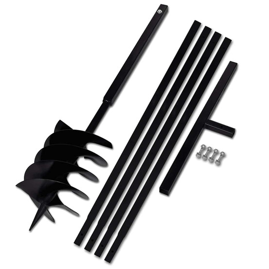 Tarière de sol avec manche 200 mm et tube d'extension 5 m acier