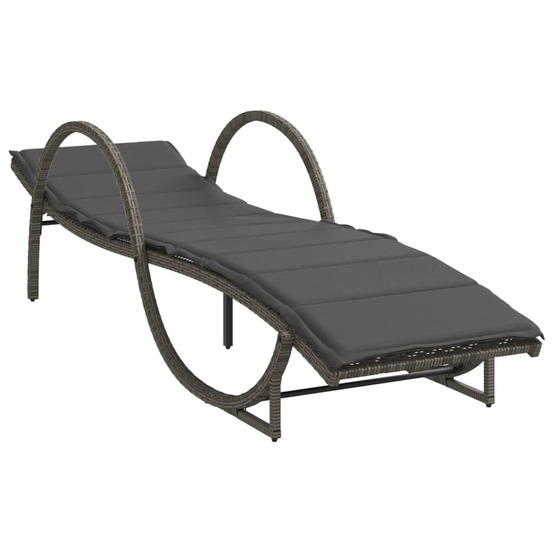 Chaise longue avec coussin gris 60x199x42 cm résine tressée bain de soleil