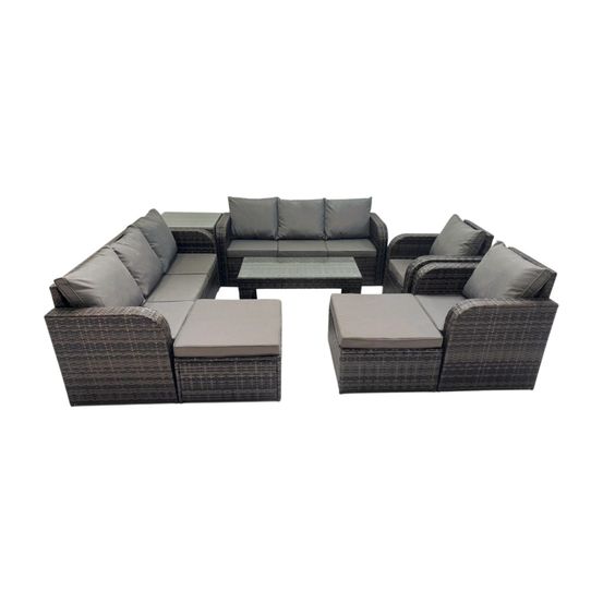 10 places ensembles de salon de jardin avec 2 chaise inclinables table basse tables d'appoint 2 grand tabourets gris foncé mixte
